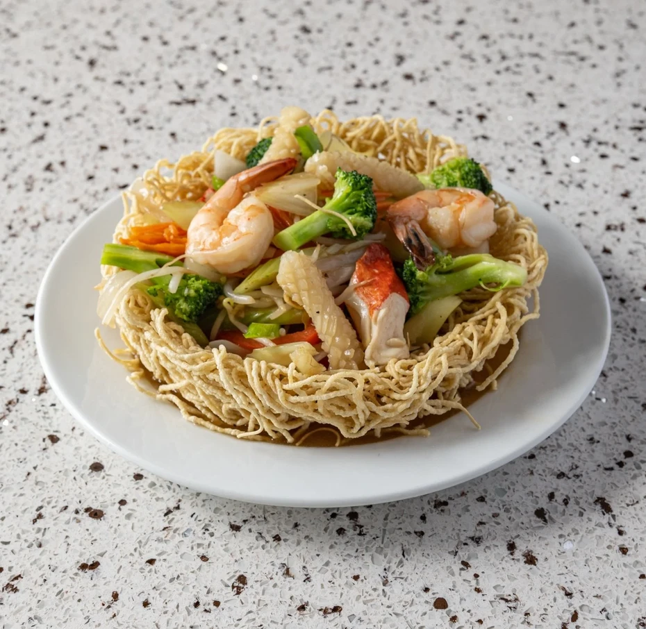 Vietnamese stir-fried noodles with seafood and vegetables at Saigon Royal Calgary